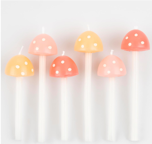 Meri Meri Mushroom Birthday Candles – Set of 6 in Pastel