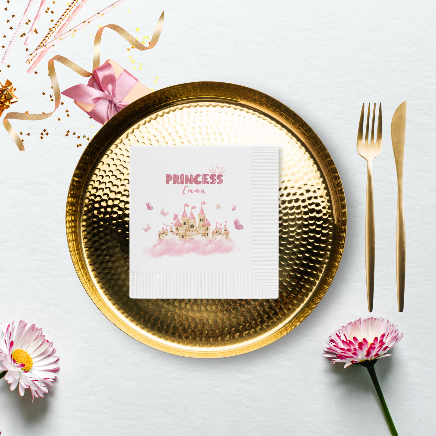 Pink Princess Castle Coined Paper Napkins