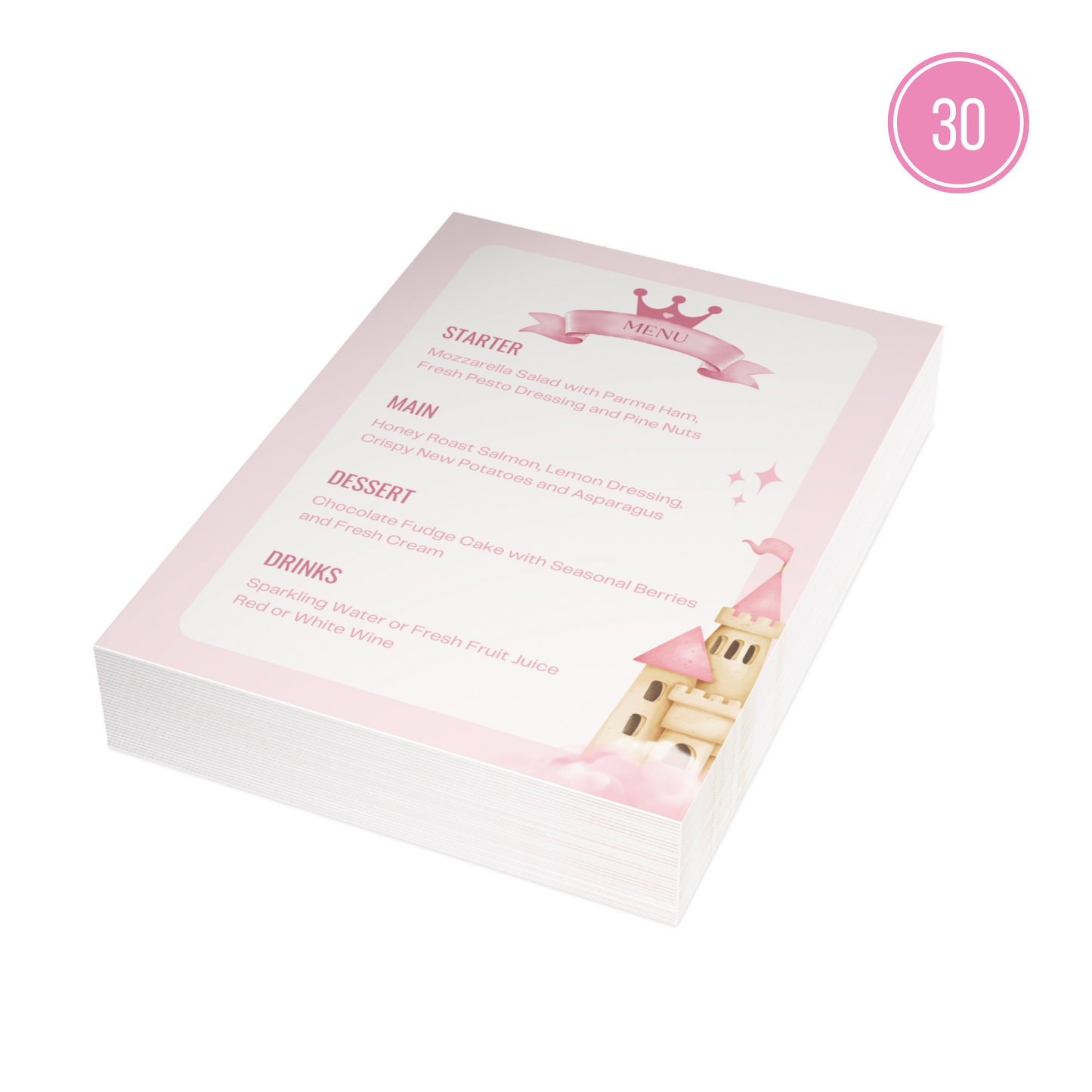 Pink Princess Castle Menu Cards