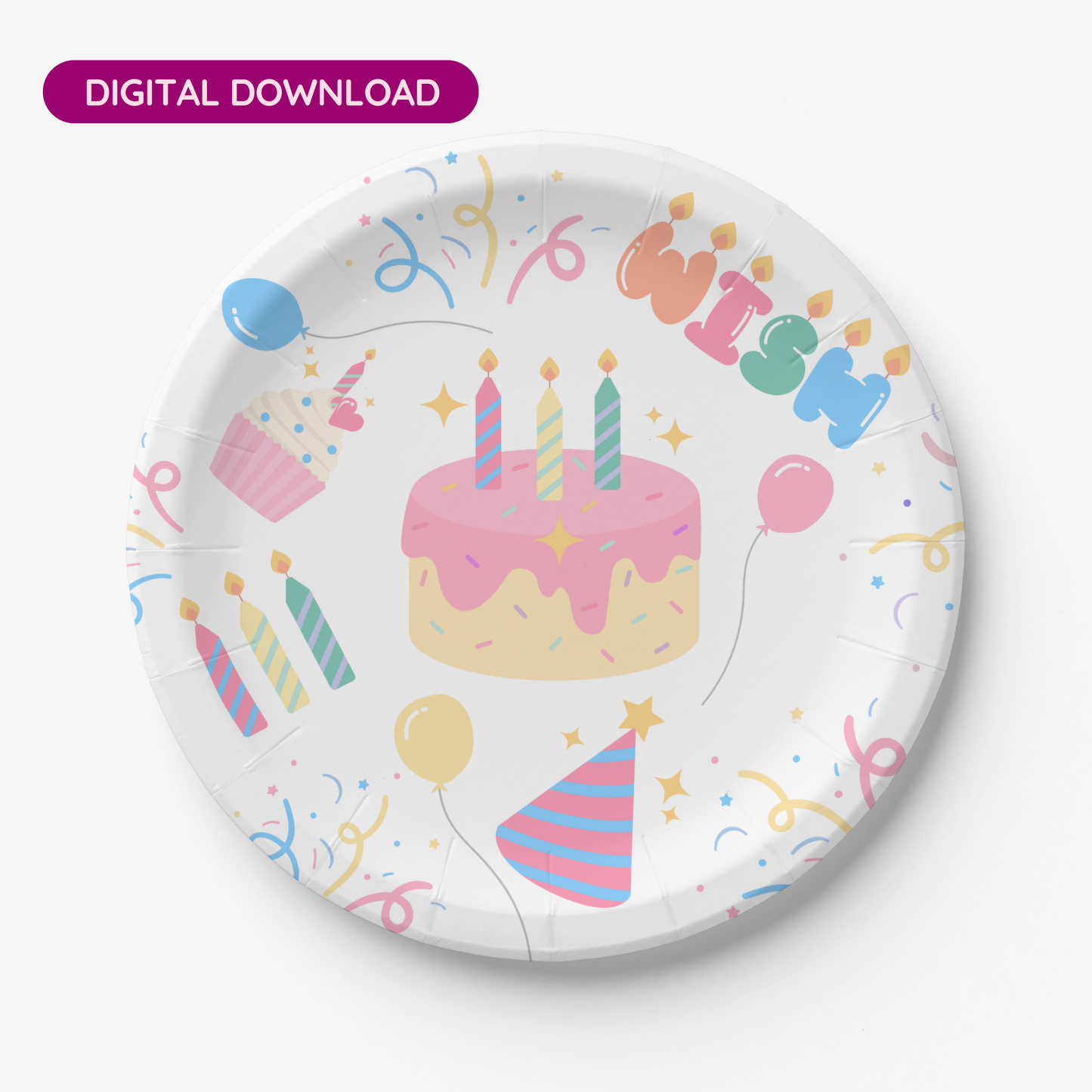 Birthday Cake Candles Paper Plate  Design (DIGITAL DOWNLOAD)