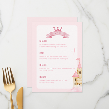 Pink Princess Castle Menu Cards